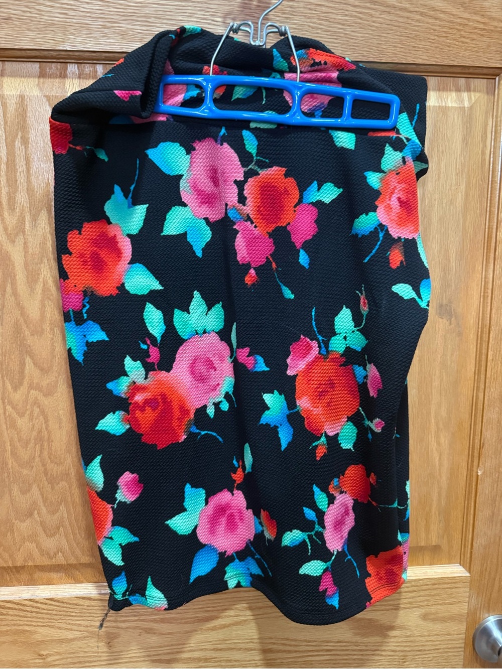 LuLaRoe Black Skirt with Bright Red and Pink Floral Accents
